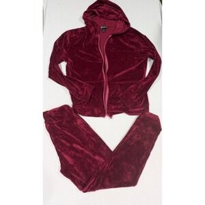 C-Mode Tracksuit Set Womens Large Burgundy Fair Velvet Zip Hoodie Leggings Set